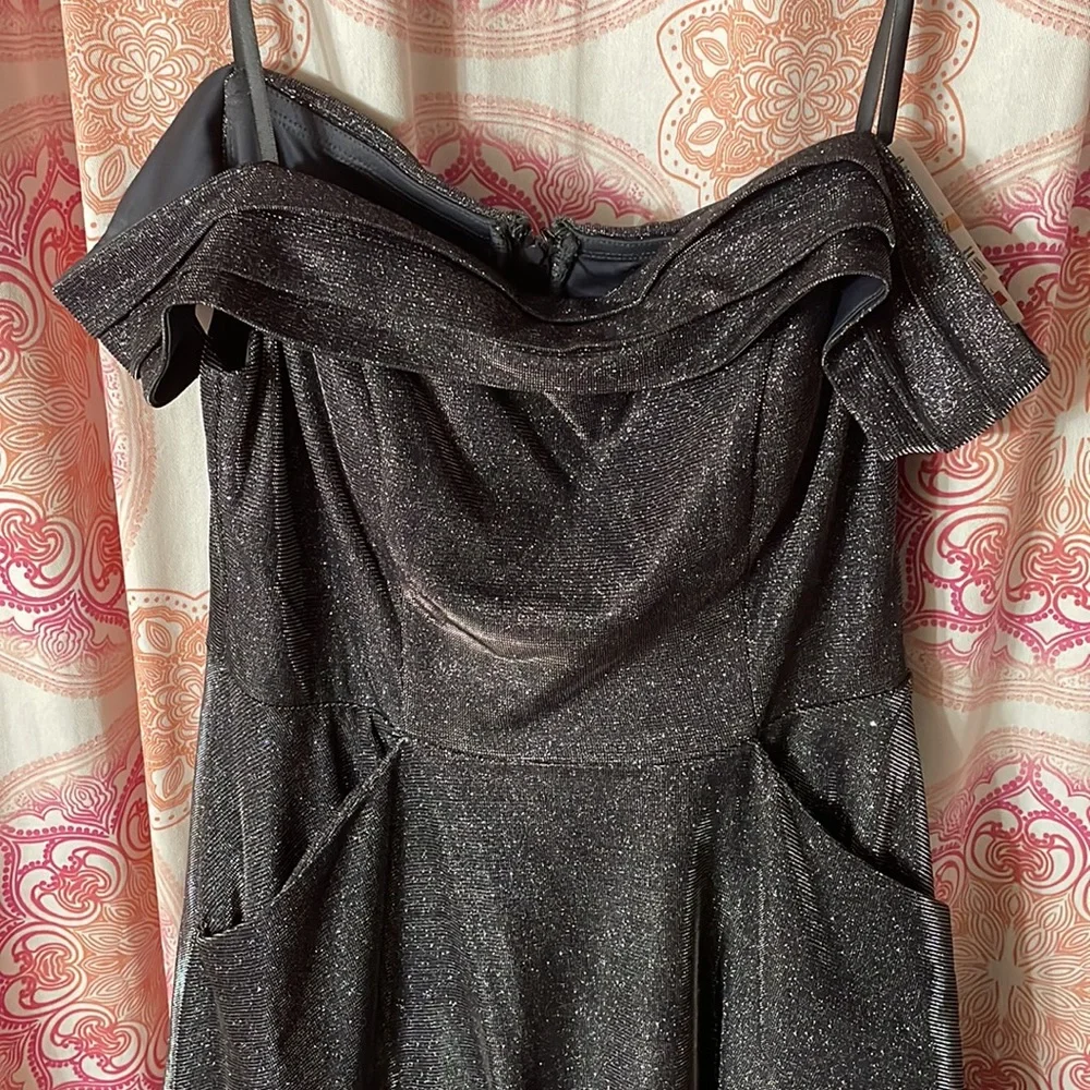 City Studio Grey/silver off shoulder dress - Picture 4 of 6
